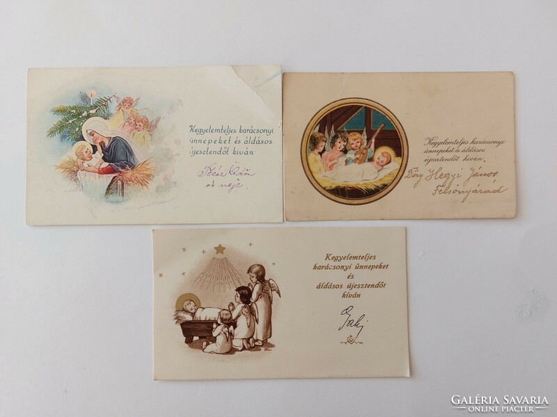 Régi karácsonyi mini képeslap 1940 üdvözlőkártya betlehemi jelenet 3 db