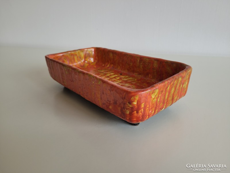 Ceramic bowl standing on retro rectangular legs, mid century ornament