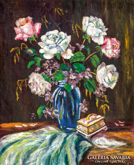 Porter Paula (1884-1944). Virágcsendélet porcelándobozzal- 1930-as évek