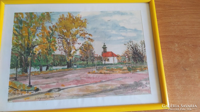 (K) Kovács Ernő gyönyörű akvarell Visegrád 30x23 cm szignózott