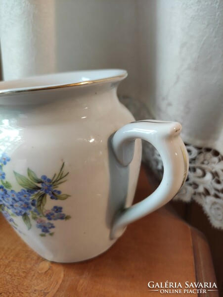 Beautiful blue drasche cup with tiny flowers, antique porcelain mug