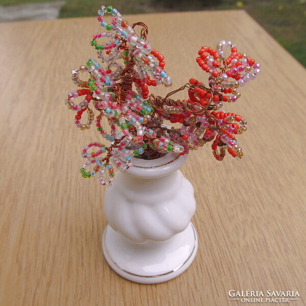 Fixed, strung beaded artificial flower, vase, flower, day of the dead
