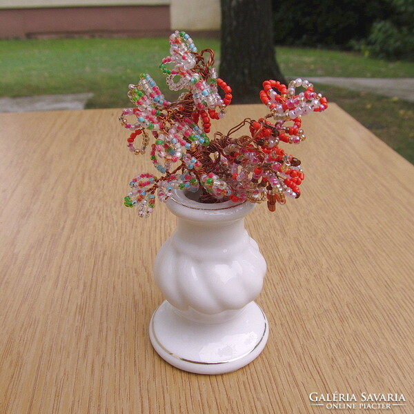 2 db. virágváza fűzött, gyöngyös művirággal - váza, virág, művirág, halottak napja