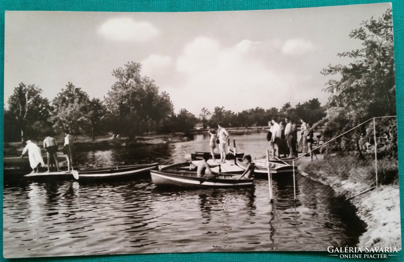 Hajdúszoboszló, boating lake, landscape, nature, printed postcard, 1965