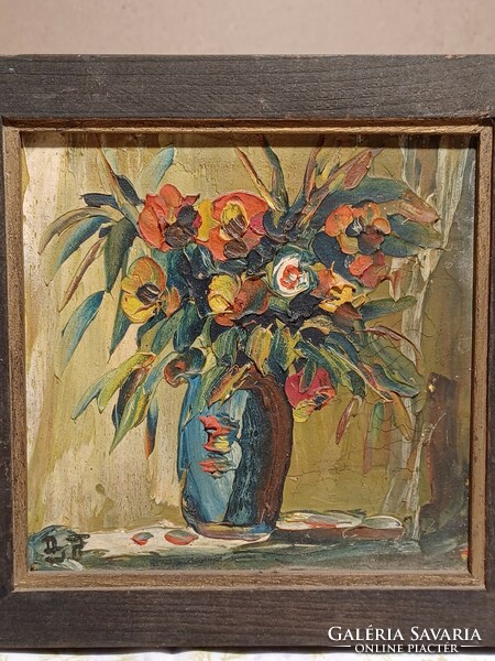 Small oil painting floral still life marked