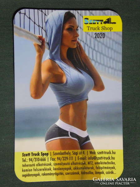 Card calendar, truck shop auto shop, Szombathely, erotic female nude model, 2020