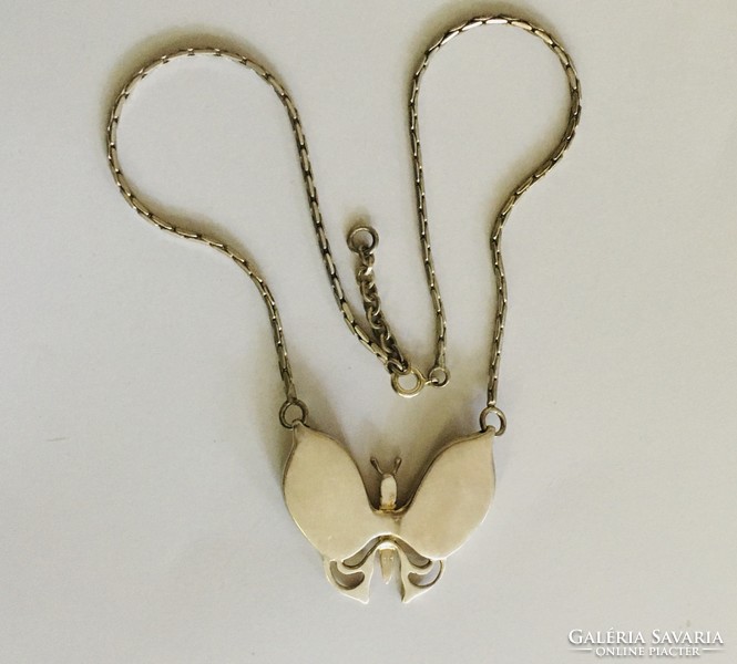 Large silver butterfly necklace collier vintage