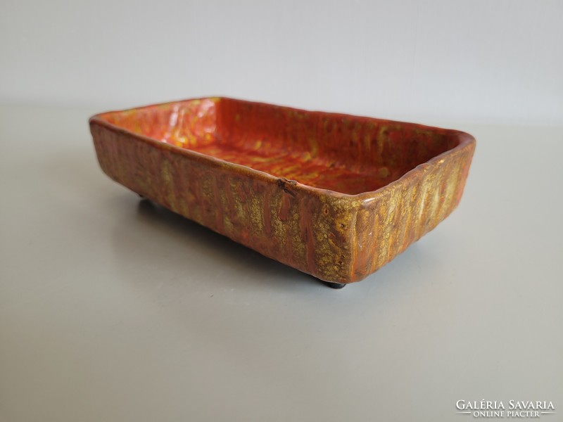 Ceramic bowl standing on retro rectangular legs, mid century ornament