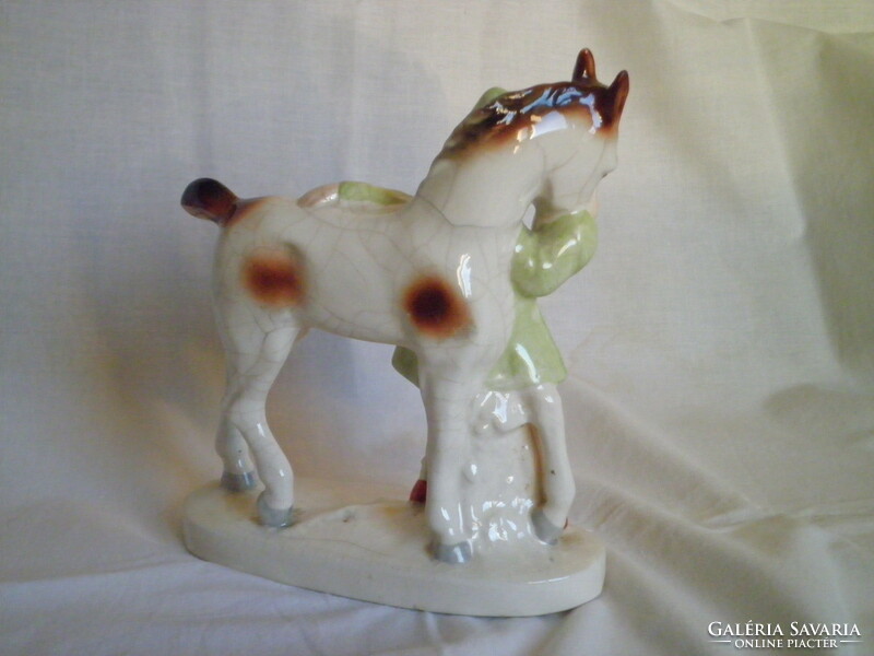 Old German figural porcelain, little girl with a horse and a small foal