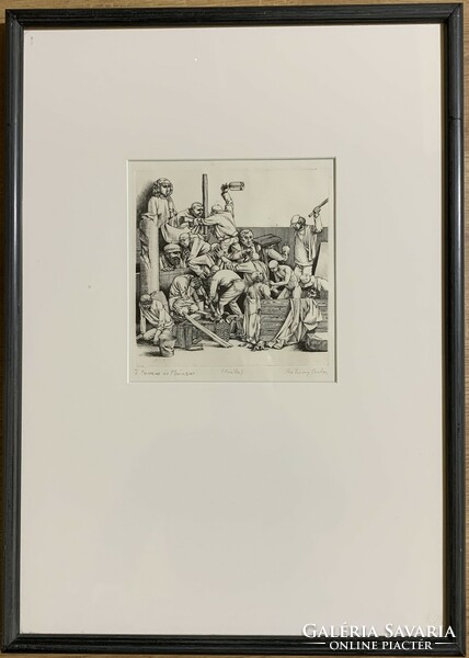 Rékassy Csaba (1937-1989) Ovidius - V. Perseus és Phineus (1977) c. rézmetszete /20x20 cm/