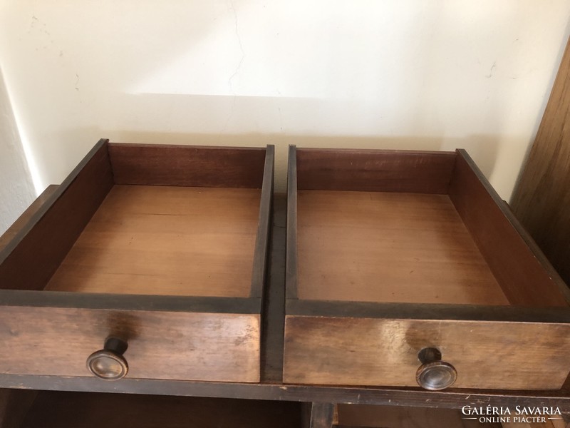 Small brown old retro wooden cabinet with 2 drawers