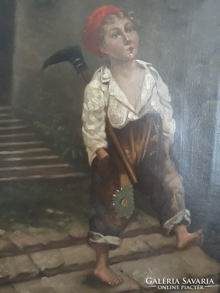ANTIK  festmény-fiatal fiúcska