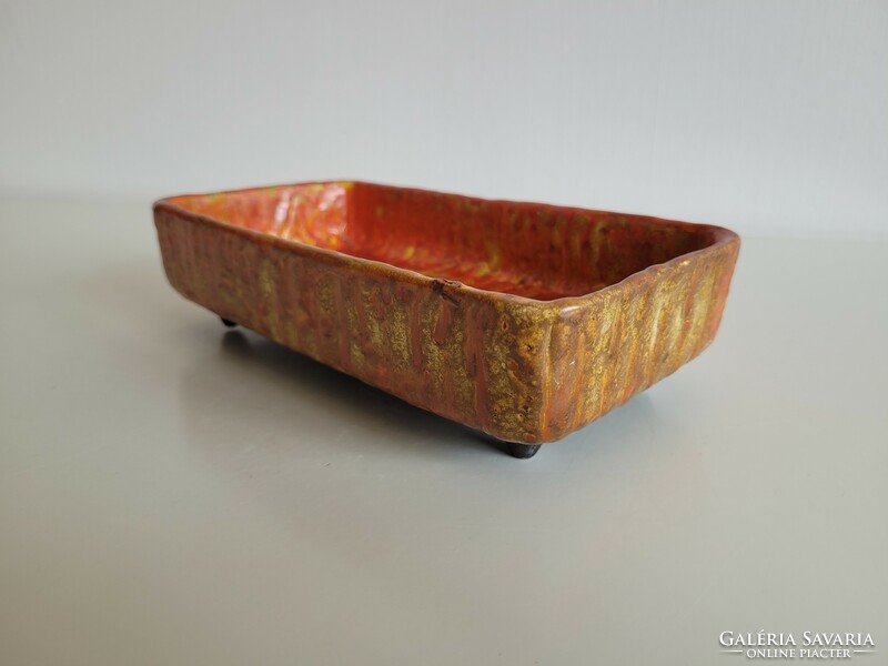 Ceramic bowl standing on retro rectangular legs, mid century ornament