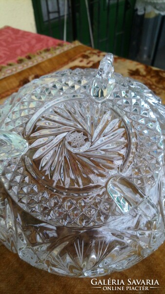 Huge old polished lip crystal serving bowl standing on three legs more than 1.5 Kg