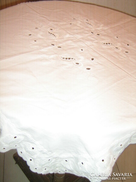 Beautiful Madeira embroidered white lace tablecloth