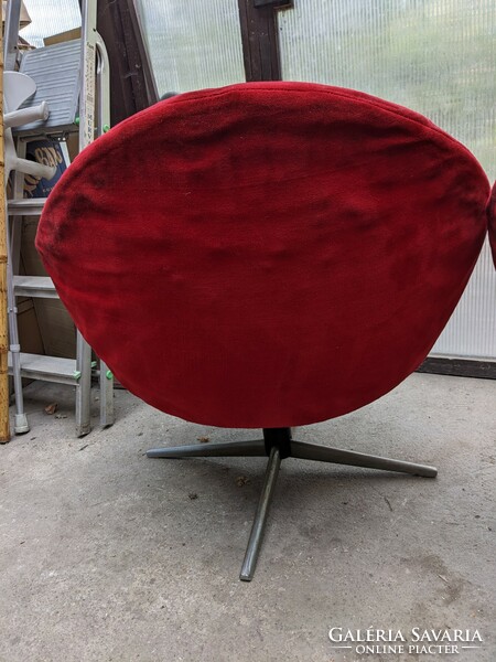 2 red velvet retro swivel armchairs