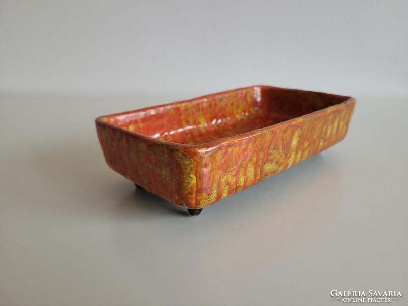 Ceramic bowl standing on retro rectangular legs, mid century ornament