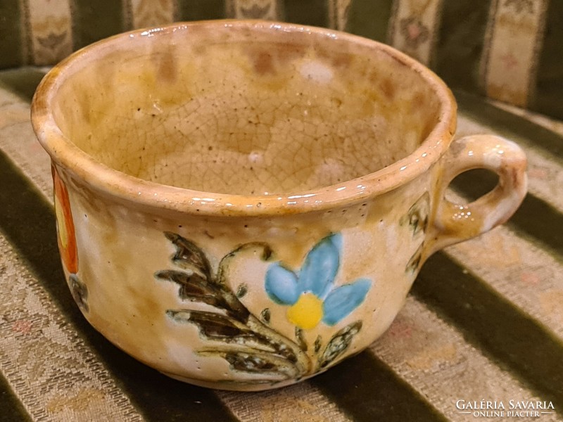 Wonderful old, mature earthenware mug, beautiful handwork
