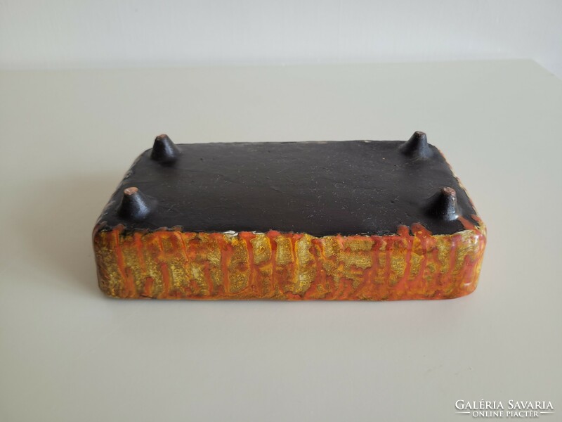 Ceramic bowl standing on retro rectangular legs, mid century ornament