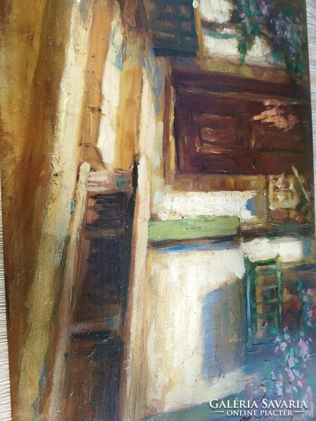 Oil painting by Louis Bruck on wooden support. Rare!!
