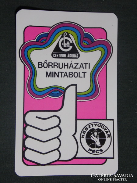 Kártyanaptár, Pécs kesztyű gyár, bőrruházat mintabolt Centrum áruház,grafikai rajzos, 1978