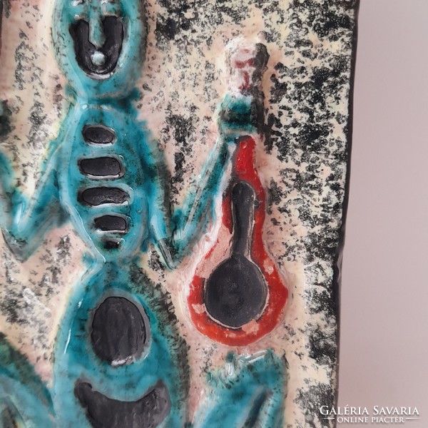 Borsódy Ágnes, tücsök és a hangya falikerámia, 21,5 x 24 cm