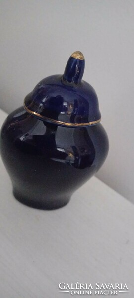 Sötét kék porcelán mini fedeles váza