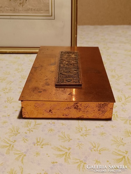 Old copper art box with wooden insert