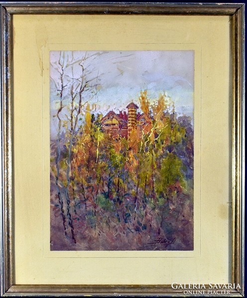 Baky albert (1868-1944): autumn landscape with mansion