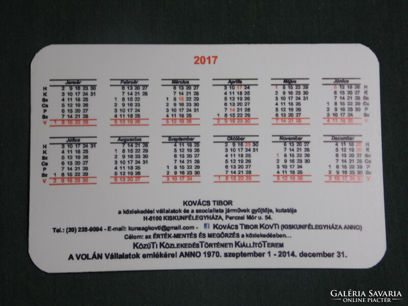 Card calendar, steering wheel companies, Ikarus bus, Rába truck, truck, 2017