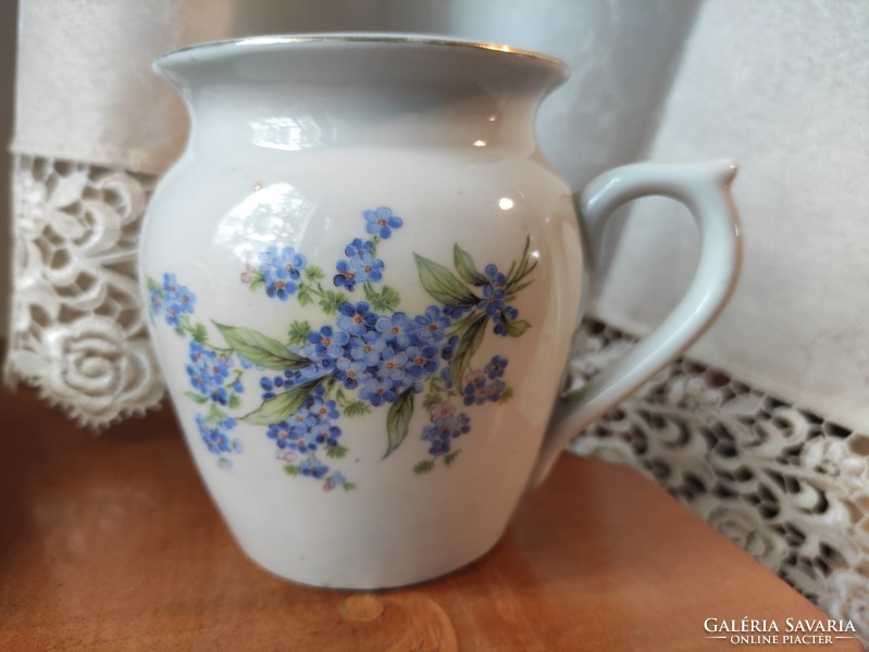 Beautiful blue drasche cup with tiny flowers, antique porcelain mug