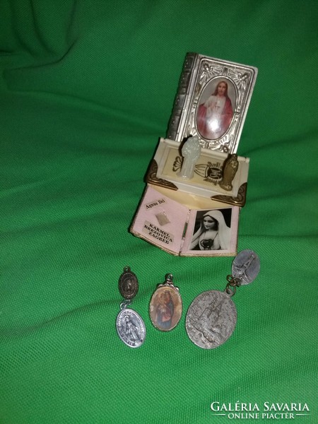 Antique pilgrim Christian mini altar reliquary holders small statues pendants in one according to pictures