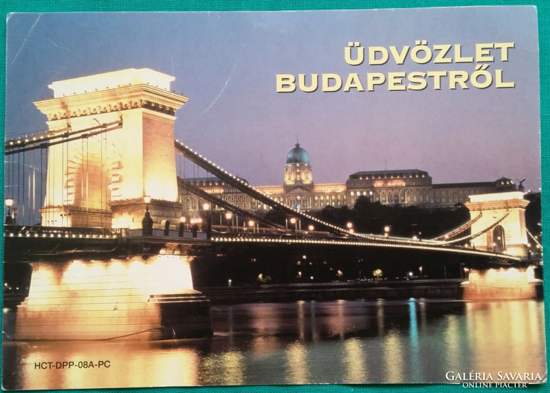 Budapest, Széchenyi Chain Bridge and the State House at night, skyline, advertising postcard