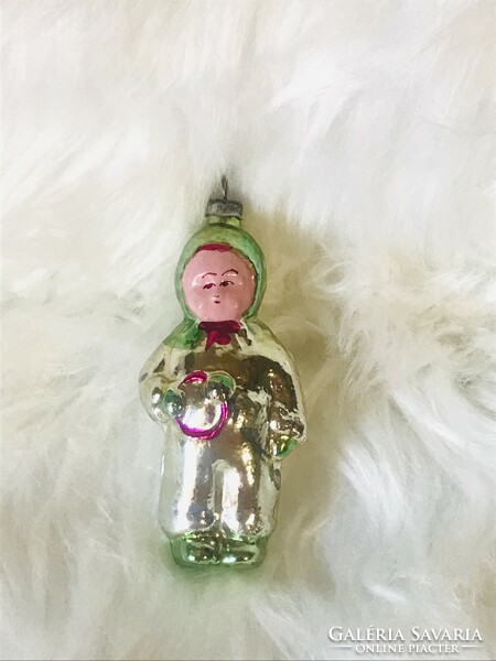 Retro glass Christmas tree decoration with children's rattle