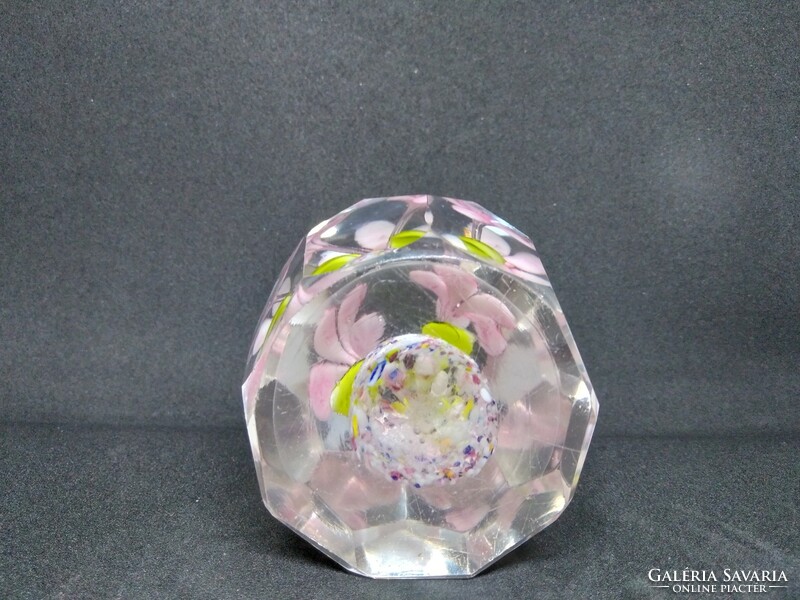 Glass paperweight - pink floral