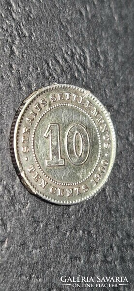 Straits settlements 10 cents, 1900 (Straits settlements), without mint mark.