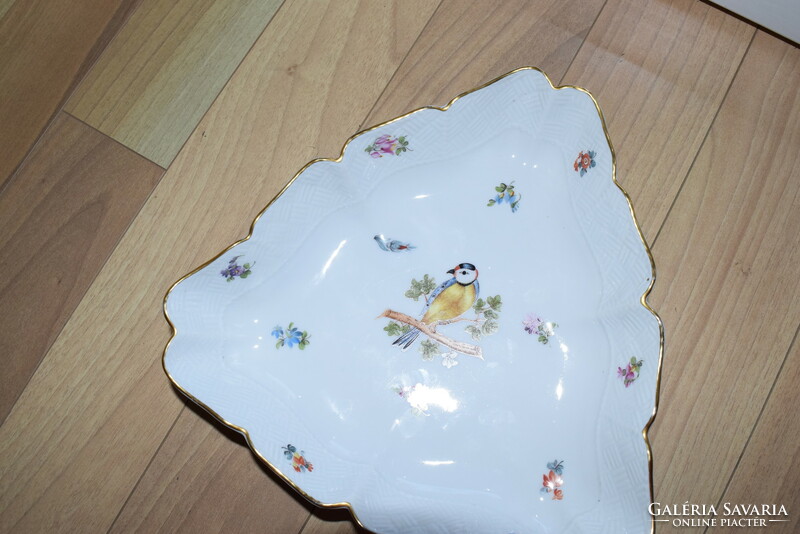 Antique Herend triangular offering bowl with tit bird motif