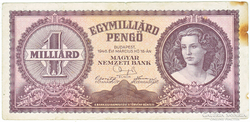 Magyarország 1000000000 pengő 1946 FA