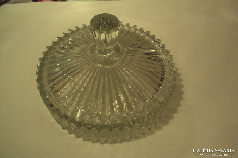 Round lid, internally divided into 3 parts, crystal-like, ribbed glass bonbonier. Brand new!