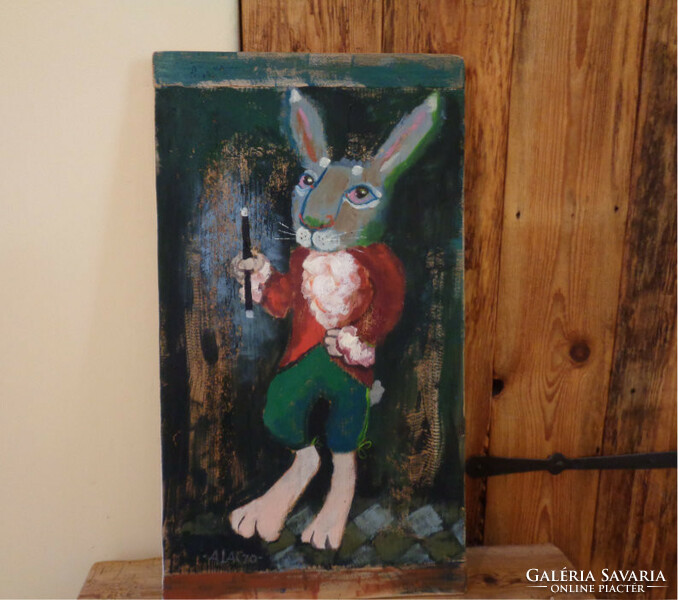 Magic - rustic painted wooden sign - rabbit