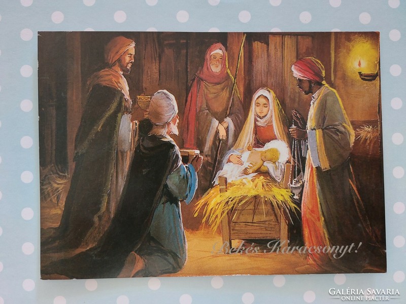Régi karácsonyi képeslap betlehemi jelenet levelezőlap