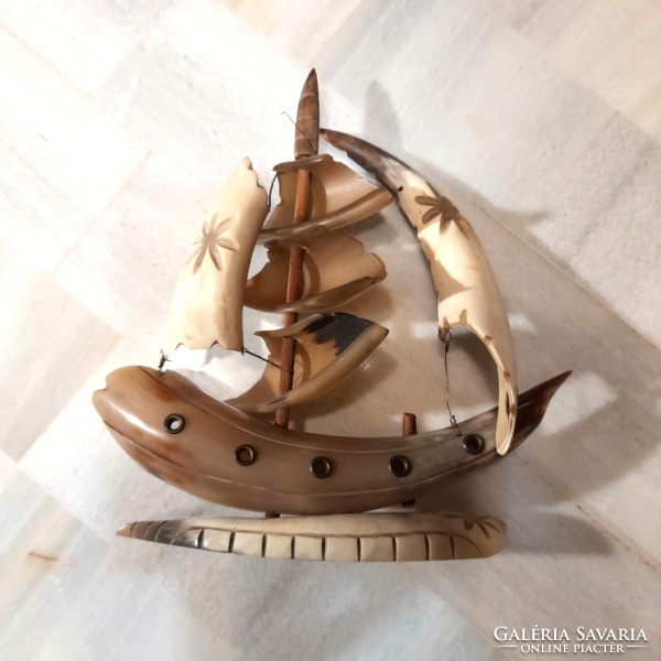 Vintage sailing ship made of bone horn