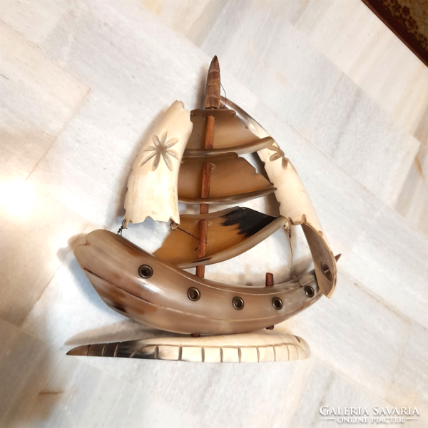Vintage sailing ship made of bone horn