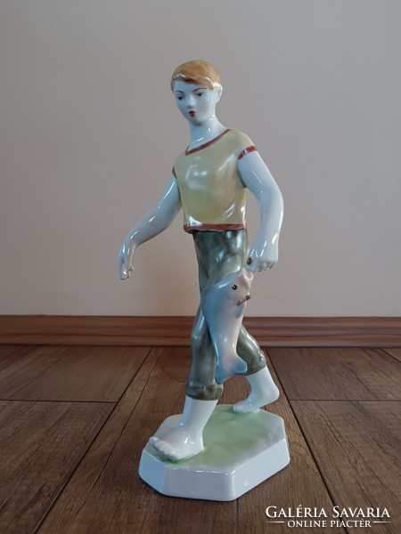 Old Zsolnay Turkish John figure boy with fish