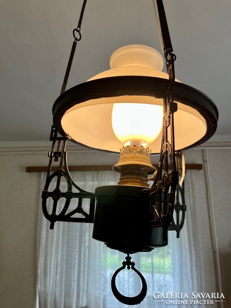 Large antique wrought iron chandelier lamp