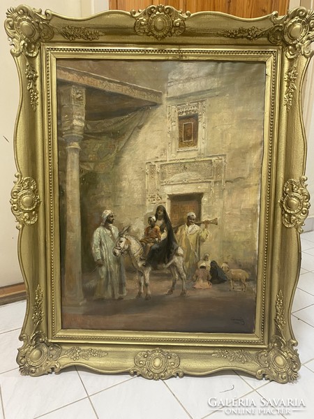 Cserna Károly (1867-1944): Kairó utcáin, 60x80 Olaj-vászon festmény