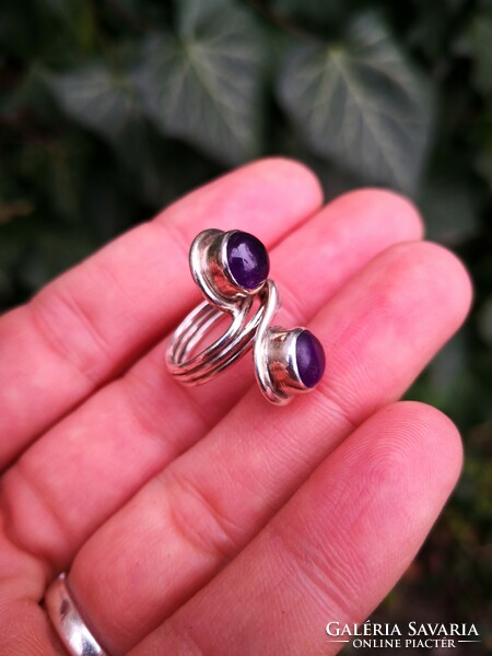 Amethyst stone silver ring