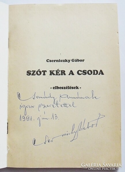 Cserniczky Gábor: Szót kér a csoda. Elbeszélések. Dedikált könyv