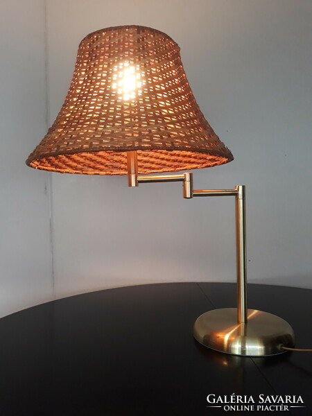 Skandináv design Rattan búrás kihajtható szárú asztali lámpa