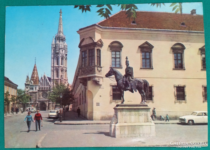 Budapest, Mátyás-templom és Hadik András  szobra, használt képeslap, 1971